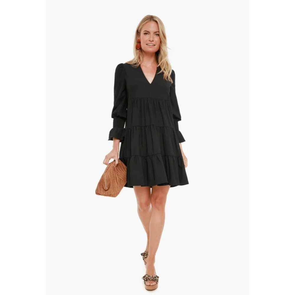 Pomander Place by Tuckernuck Women's Black Crepe Kenzo Mini Dress Tier sz S NEW